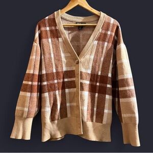 Rachel Zoe Brown Plaid Button Front Cardigan Size XL
